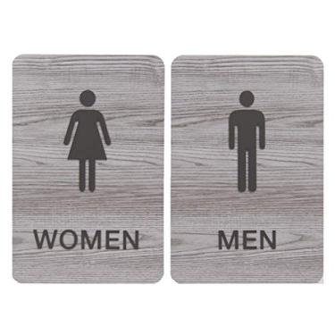 Imagem de Conjunto de placa de banheiro para homens e mulheres não acessível/cadeira de rodas (banheiro) com braille – Cinza