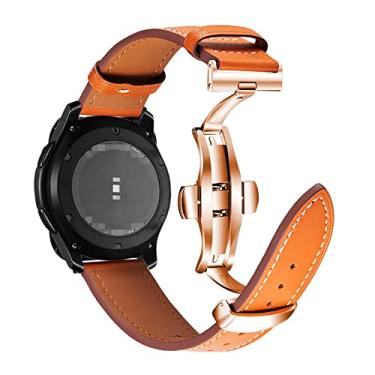 Imagem de Para Samsung Galaxy Watch pulseira de couro delicada 22 mm 20 mm fivela borboleta relógio Samsung pulseira de couro escolha feminina escolha masculina (fivela de ouro rosa marrom, 22 mm)