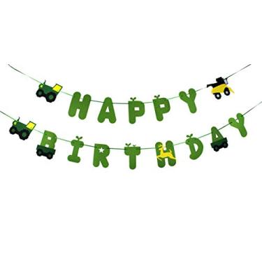 Imagem de RORARO Green Tractor Birthday Banner - john deere decorations - party supplies - party banners