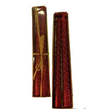 Imagem de Kit 2 Velas Retorcida Natal Para Castiçal -Vermelho Gliter