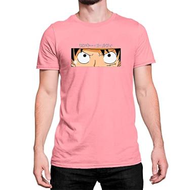Imagem de Camiseta T-Shirt Monkey D. Luffy One Piece Algodão Cor:Rosa;Tamanho:P