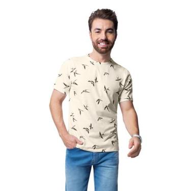 Imagem de Camiseta Masculina Pássaros Rovitex Bege