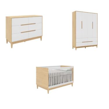 Imagem de Jogo de Quarto Tomi branco com carvalho - Quater