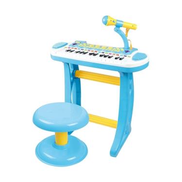 Imagem de Piano infantil sinfonia com gravador E microfone luz 31 teclas instrumento musical brinquedo azul