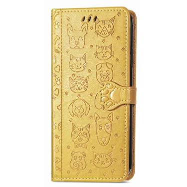 Imagem de Hee Hee Smile Capa carteira de couro de animais de desenho animado bonito capa carteira com zíper para Samsung Galaxy J710 capa de telefone pulseira amarela