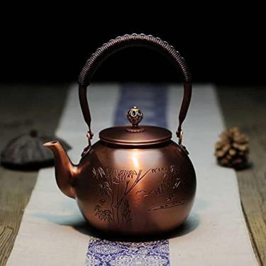 Imagem de Bule De Chá De Cobre Sólido Feito À Mão Chaleira De Fogão Bule De Chá De Cobre Gravado Grosso Chaleira De Fogão Bule De Chá Assobiando Chaleira Para Fogão Infusores De Bule De Chá Para Chá A Grane