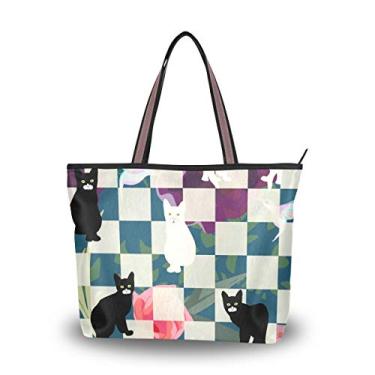 Imagem de Bolsa de ombro xadrez preto e branco gato tartã bolsa de ombro para mulheres e meninas, Multicolorido., Medium