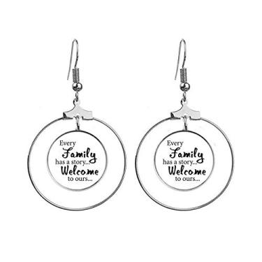 Imagem de Brincos modernos com citação de história de família, presente Art Déco, pingente de argola, joia em círculo