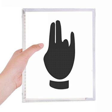 Imagem de Caderno com desenho de gesto preto, folhas soltas, diário recarregável, papelaria