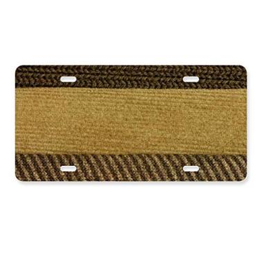 Imagem de DIYthinker Tecido linho barra tripla marrom abstrata placa de carro decoração de carro acessório de aço inoxidável