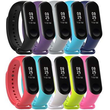 Imagem de Kit 10 Pulseiras extras para MI Band 3 (Preta/Roxa/Cinza/Azul claro/Azul escuro/Vermelha/Amarela/Branca/Verde/Rosa)