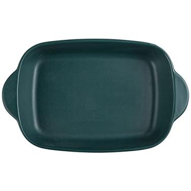 Imagem de GUIPAIHAI Prato de assar, retangular, conjunto de assar, prato de arroz assado, cerâmica para jantar, tigela criativa de 23 cm (cor: verde)