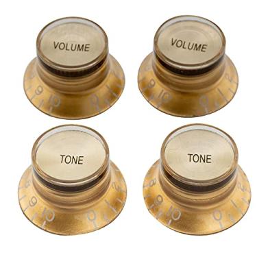 Imagem de Musiclily Pro Imperial Inch SizeReflector Knobs Guitarra Top Hat 2 Volume 2 Tone para EUA Estilo Les Paul, Dourado com Topo Dourado(4 Peças)