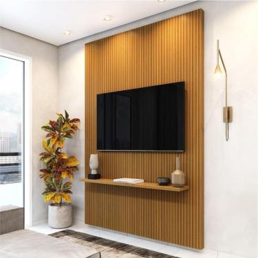 Imagem de Painel Para Tv Até 55 Polegadas Ripado Impressão 3d Egeo Com Prateleira 1,35m Cedro Edn Cedro