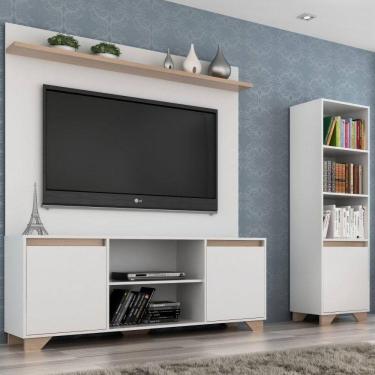 Imagem de Conjunto Rack com Painel para TV 50 Polegadas e Estante Benevello 2038 Quiditá Branco/Siena