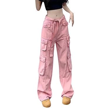 Imagem de Calça social formal masculina calça de perna larga com bolsos calças femininas academia jogging casual solta cintura alta com bolso, Rosa, M