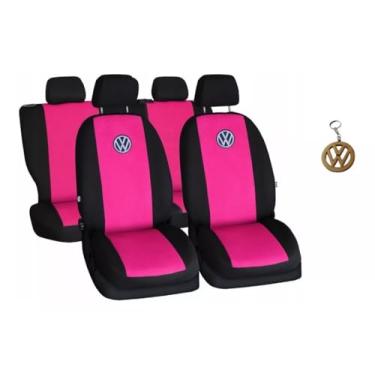 Imagem de Capa De Banco Couro Tecido Vw Gol 96 96 97 98 99 00 Preto e rosa
