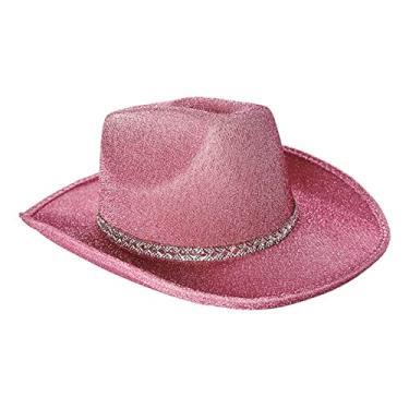 Imagem de Chapéu de cowboy para mulheres e homens chapéu de cowgirl aba larga moda bling chapéu de sol para boate. de carnaval, ROSA