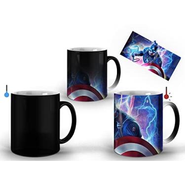 Imagem de LEAR Caneca Mágica Capitão América com Machado do Thor - Preta, 325ML