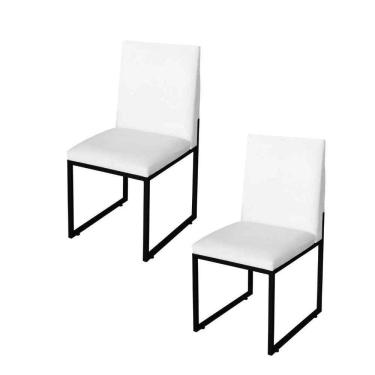 Imagem de Kit 2 Cadeira Para Sala De Jantar Trendy Base Metálica Preto Corino Branco