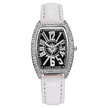 Imagem de Relógio elegante de quartzo com pulseira, presente moderno, mostrador de couro minimalista, relógio feminino de fácil leitura, Branco, One Size, Minimalista