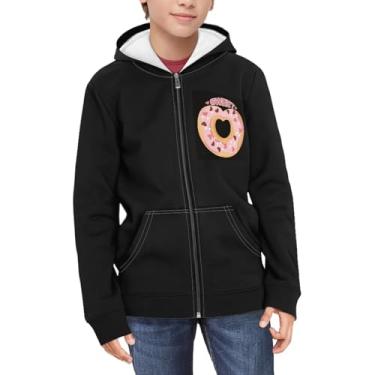 Imagem de Gzzxiailg Moletom infantil com zíper, moletom de manga comprida com bolsos, suéter para crianças e adolescentes de 6 a 16 anos de outono, Doce Donut, GG
