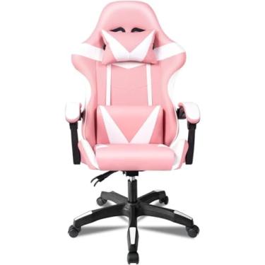 Imagem de Cadeira Gamer Reclinável Conforto Ergonômica Apoio de Braço e Lombar Cor:Rosa