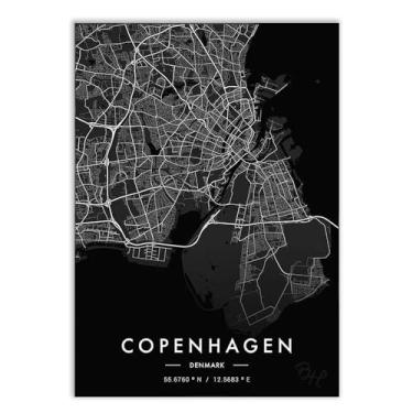 Imagem de Placa Decorativa A2 Mapa Copenhague Dinamarca Europa Black Poster