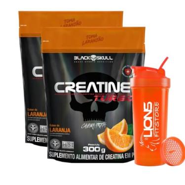 Imagem de 2x Creatine Turbo Monohidratada - 300g Refil Laranja - Black Skull + Coqueteleira Personalizada 700ml Cor Sortida
