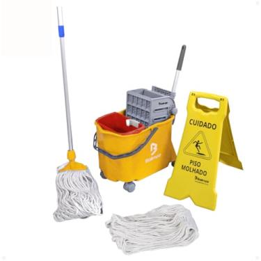 Imagem de Bralimpia Doblô Flex 20 Litros - Kit Completo de Limpeza com Balde, Espremedor, Cabo de Alumínio e mais - Amarela