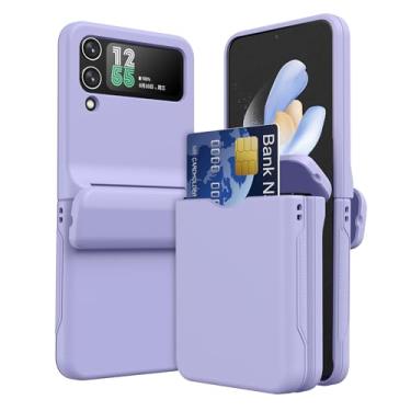 Imagem de HAZARA Capa ultrafina para Samsung Galaxy Z Flip 5, capa de dobradiça automática com compartimento para cartão, capa de telefone de proteção total, roxo1