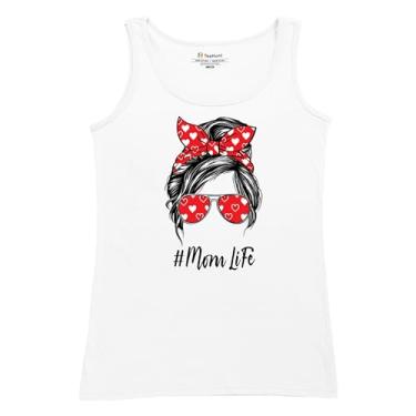 Imagem de Camiseta regata feminina Mom Life Messy Bun moderna maternidade pais maternidade dia das mães mamãe mamãe #Momlife, Branco, M