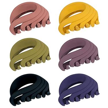 Imagem de Clipes de cabelo de 6,5 cm para mulheres e meninas, grampos de cabelo médio para cabelos finos/médios grossos, clipes de mandíbula de flor fosca antiderrapante grampos de cabelo com caixa de presente (pacote com 6 cores)