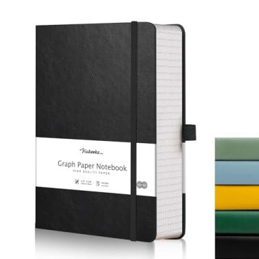 Imagem de HIUKOOKA Caderno de papel quadriculado -A5 320 páginas, caderno grosso de couro de capa dura 100 g/m², diários de 14,7 x 21,3 cm para escrita, desenho preto