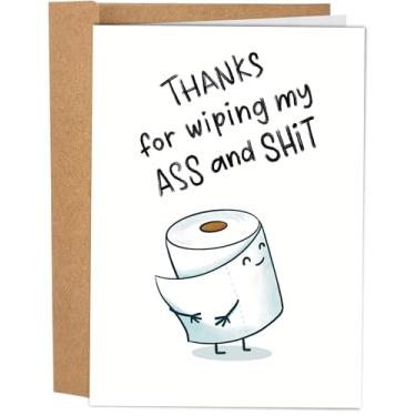 Imagem de Sleazy Greetings Cartão engraçado feliz dia das mães para mãe de filha filho | Cartão de aniversário engraçado 12 x 18 cm para mãe com envelope combinando | Thanks for Wiping My Ass and Shit Card