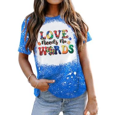 Imagem de Camiseta feminina Be Kind Autism Awareness Accept Understand Love camiseta casual manga curta gráfica tops, Azul - A, G