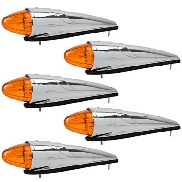 Imagem de Partsam 5 peças de 17 LED âmbar Torpedo Cab Marcador de teto para corrida Conjunto de luzes de teto cromadas super brilhantes de substituição para caminhões internacionais Kenworth/Peterbilt/Freightliner/Mack, compatível com DOT
