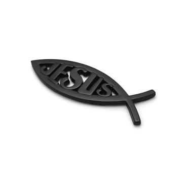 Imagem de Emblema de metal preto Jesus cruz de peixe carro carro carro motocicleta exterior decalque emblemas
