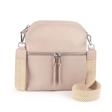 Imagem de befen Bolsas transversais pequenas de couro genuíno para mulheres, bolsas transversais leves com alça de ombro ajustável, B01 Nude, Medium