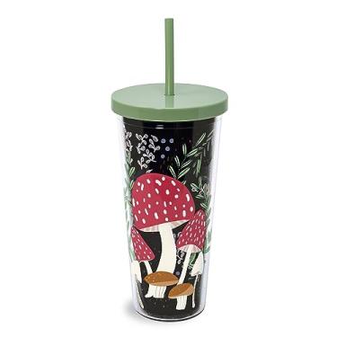 Imagem de Copo isolado Steel Mill & Co com tampa e canudo, copo de 680 g, copo de viagem de parede dupla, copo de acrílico sem BPA, cabe em porta-copos, cogumelo