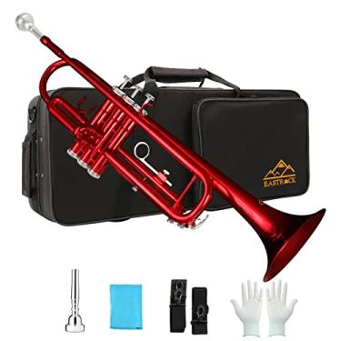 Imagem de EASTROCK Conjunto de trompete padrão Bb Trumpet com estojo de transporte, luvas, bocal 7C e kit de limpeza (vermelho)