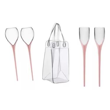 Imagem de 2 Taças Espumante Praia Rosa + 2 Taças Drink Vinho Praia Rosa + Ice Bag Bolsa para Gelo