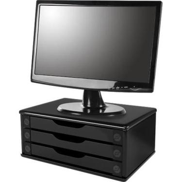 Imagem de Suporte Para Monitor Em Madeira Mdf Black Piano Com 3 Gavetas Black Pi