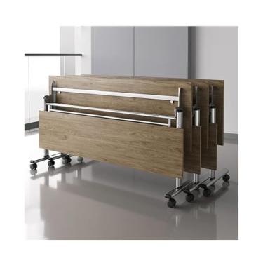 Imagem de Folding conference table 3 pces mesa de conferência dobrável escritório sala de reuniões flip top mesa de madeira, mesa de computador móvel para sala de reuniões(Metallic,63x23.6x29.5in)