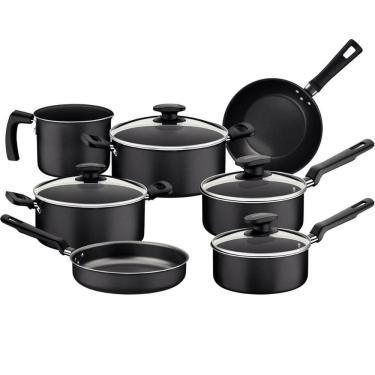 Imagem de Jogo de Panelas Antiaderente Tramontina Loreto 7pçs Grafite Alumínio Tampas de Vidro Temperado