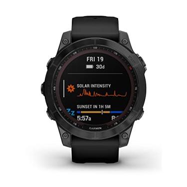 Imagem de Garmin 010-02540-34 Fenix 7 Sapphire Solar, smartwatch aventura, capacidades de carregamento solar, relógio GPS externo robusto, tela sensível ao toque, recursos de saúde e bem-estar, titânio DLC