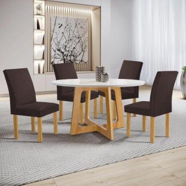 Imagem de Conjunto Mesa Arizona 120cm com 4 Cadeiras Canela Tampo Redondo Plus com Vidro Cinamomo/off White/marrom