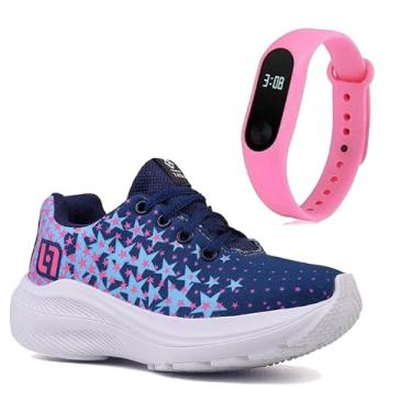 Imagem de Tenis Infantil De Amarrar Meninas Leve Desenhos LIGHT + Relogio Cor:Roxo;Tamanho:35
