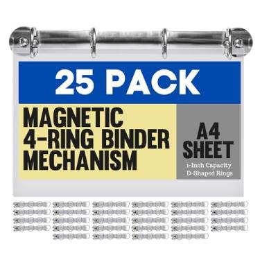 Imagem de Pacote com 25 mecanismos magnéticos de fichário, capacidade de 4 anéis de 2,5 cm, anéis em forma de D para folhas de tamanho A4, documentos de papel, arquivos - solução de armazenamento para pendurar