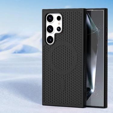 Imagem de Capa luxuosa de telefone com dissipação de calor para Samsung Galaxy S24 S23 FE S22 Ultra Plus Capa de carregamento sem fio respirável e fresca, preta, para S24Ultra